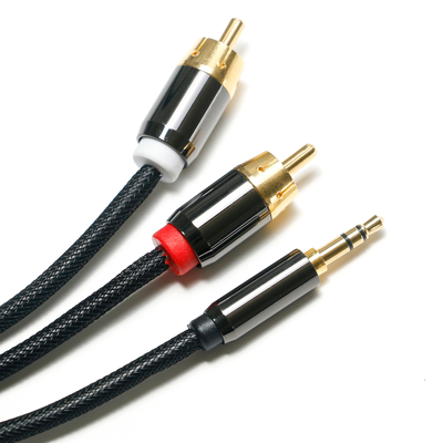 RCA 3.5MM デジタル オーディオ ケーブル 2/1 ニット ロープ メッキ ゴールデン ポート サウンドバー カー オーディオ用